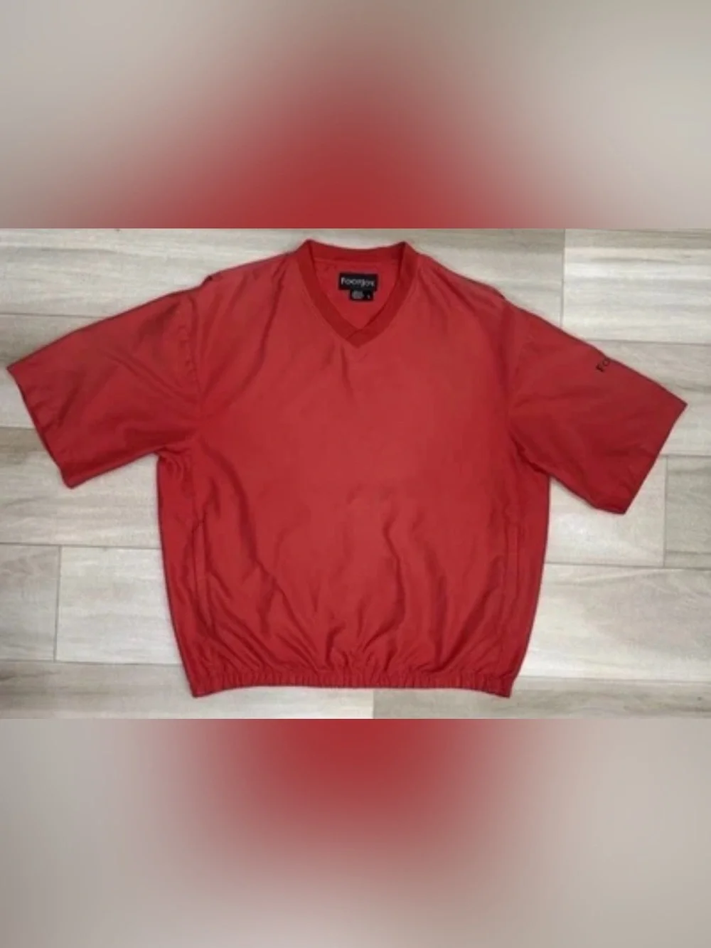 FootJoy Windbreker Mens Large Red Short Sleeve V-Neck Golf Pullover Elastic Hem